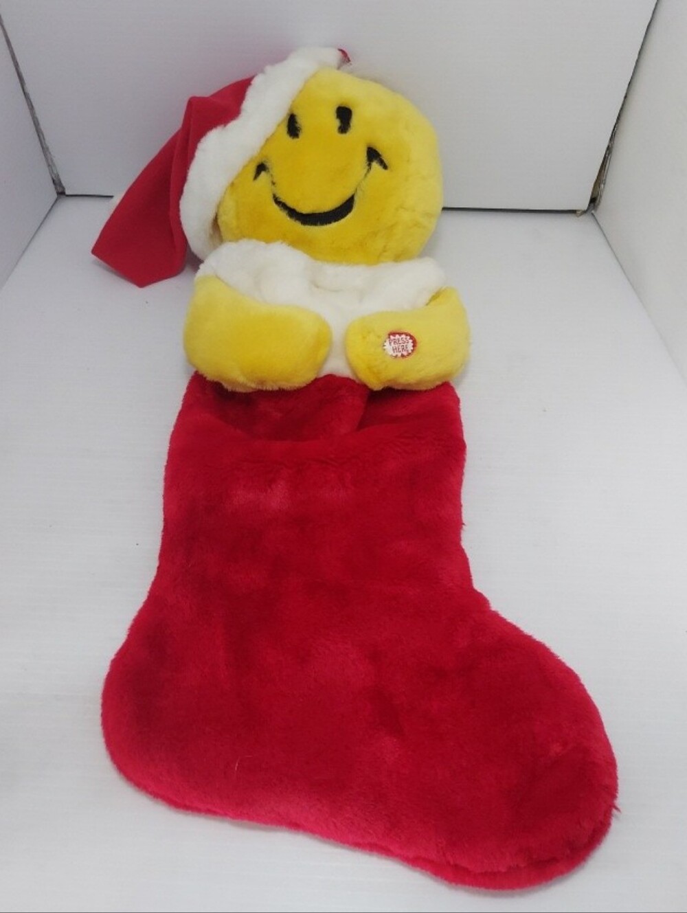 Smiley Face Plush Christmas Stocking Giggels - Red & Yellow Holiday Toy